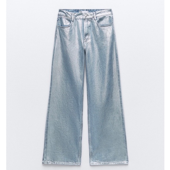 Zara Z1975 MID RISE STRAIGHT CUT METALLIC JEANS - Picture 4 of 10